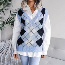 Load image into Gallery viewer, Argyle Ribbed Trim Sweater Vest
