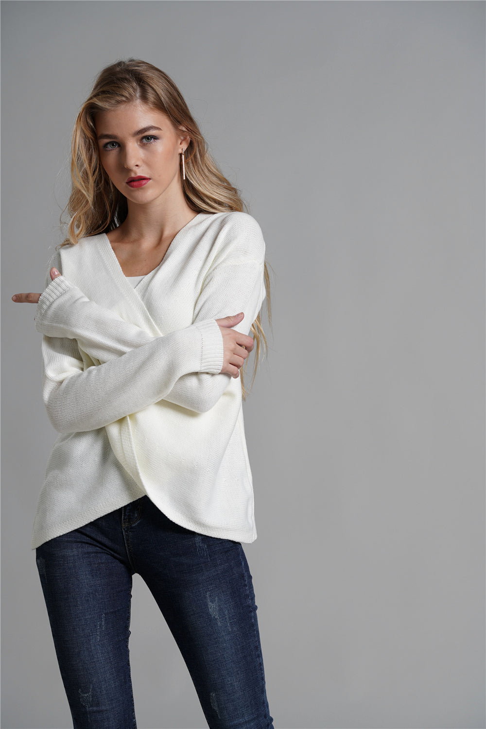 Tulip Hem Surplice Knit Sweater