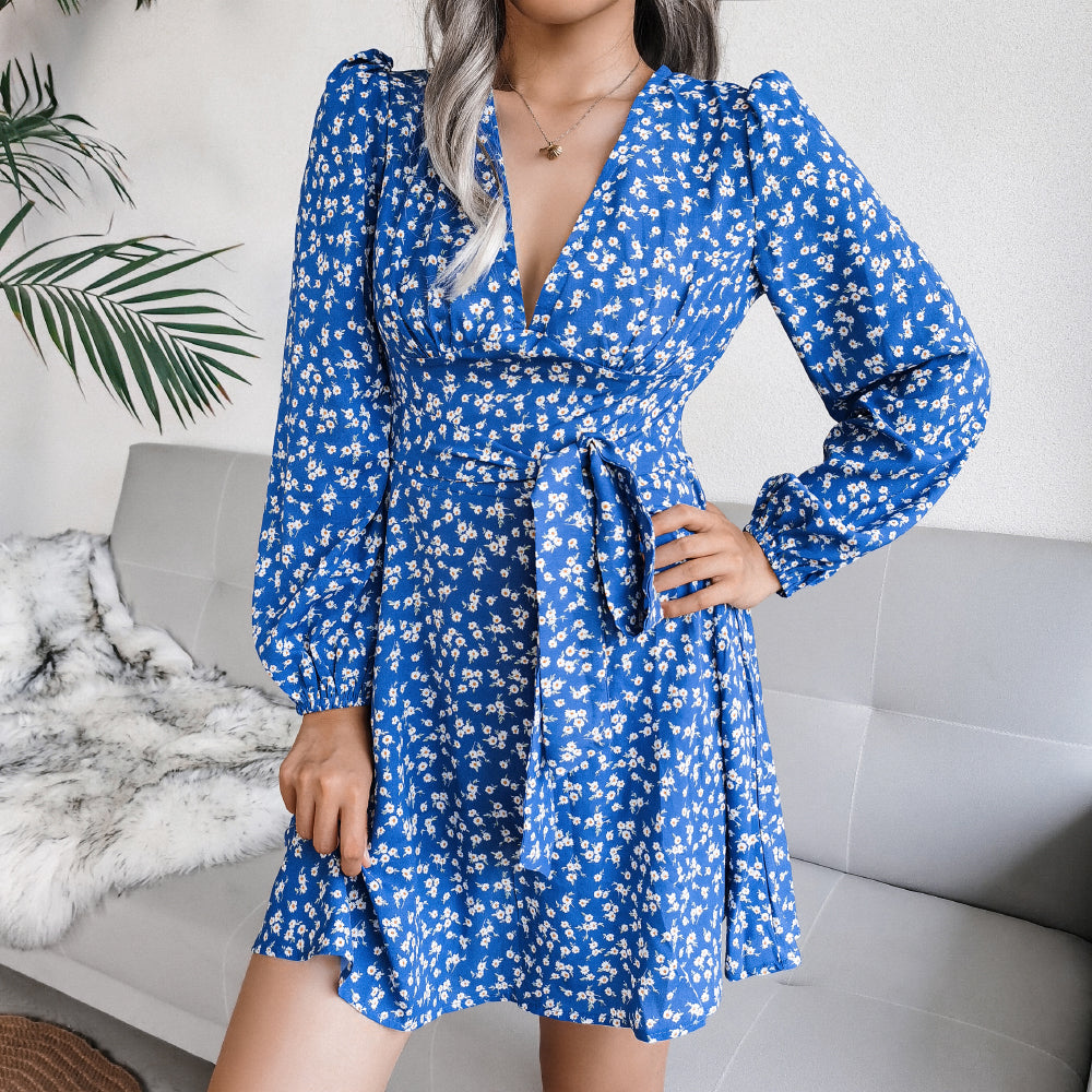 Ditsy Floral Tie Waist Mini Dress