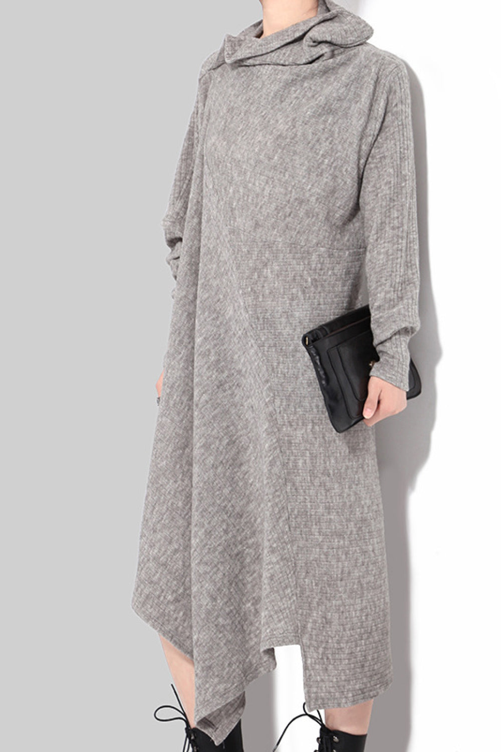 Asymmetrical Hem Rib-Knit Sweater Dress