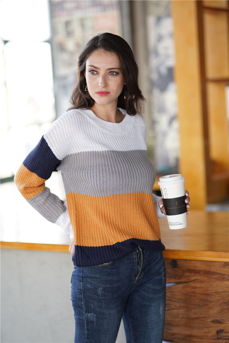 Striped Crewneck Long Sleeve Pullover Sweater