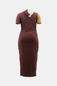 Plus Size Tricolor Short Sleeve Hooded Maxi Dress