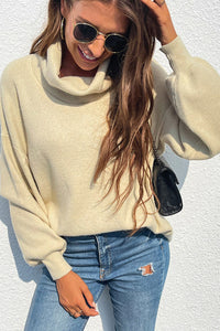 Rib-Knit Lantern Sleeve Turtleneck Sweater