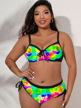 Load image into Gallery viewer, Plus Size Tie-Dye Tied Contrast Trim Bikini Set
