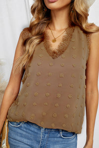 Swiss Dot Lace V-Neck Sleeveless Blouse