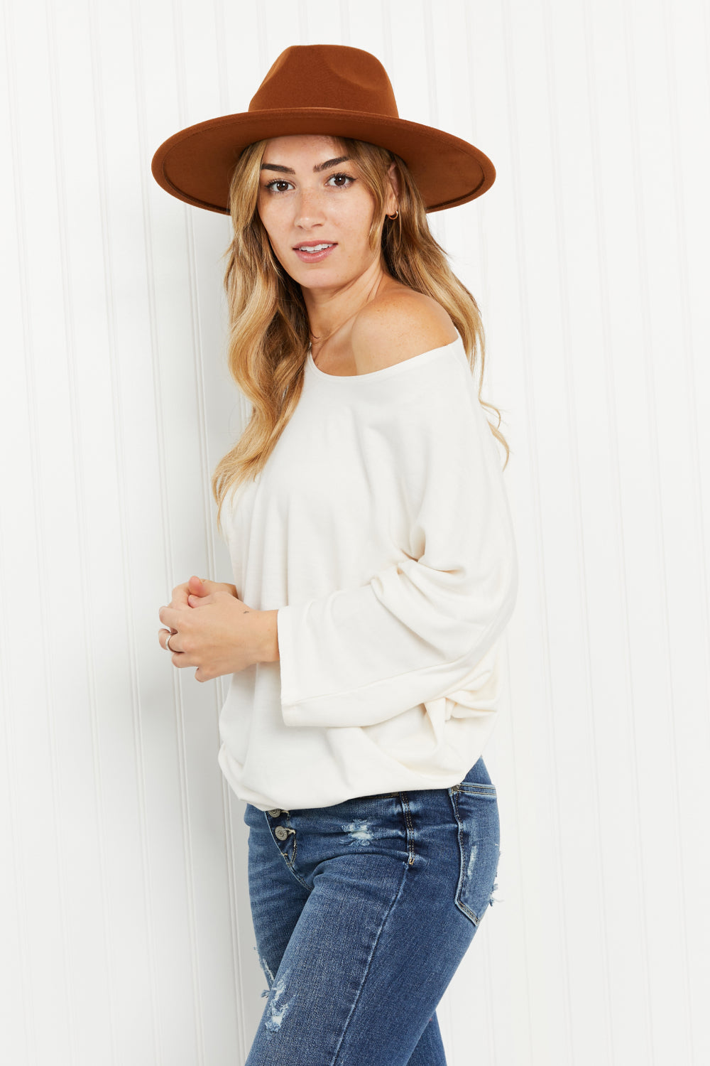 Andree by Unit Toasting Almonds Full Size Dolman Sleeve Knit Top