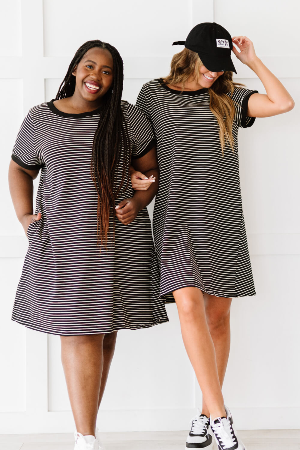 Cotton Bleu Simplicity is Best Full Size Striped T-Shirt Dress in Black