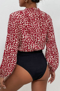 Leopard Print Bubble Sleeve Bodysuit