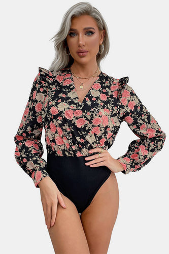 Floral Ruffle Shoulder Bodysuit