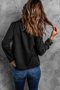 Scalloped Lapel Collar Long Sleeve Blazer