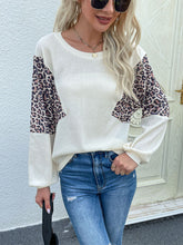 Load image into Gallery viewer, Leopard Color Block Waffle Knit Top
