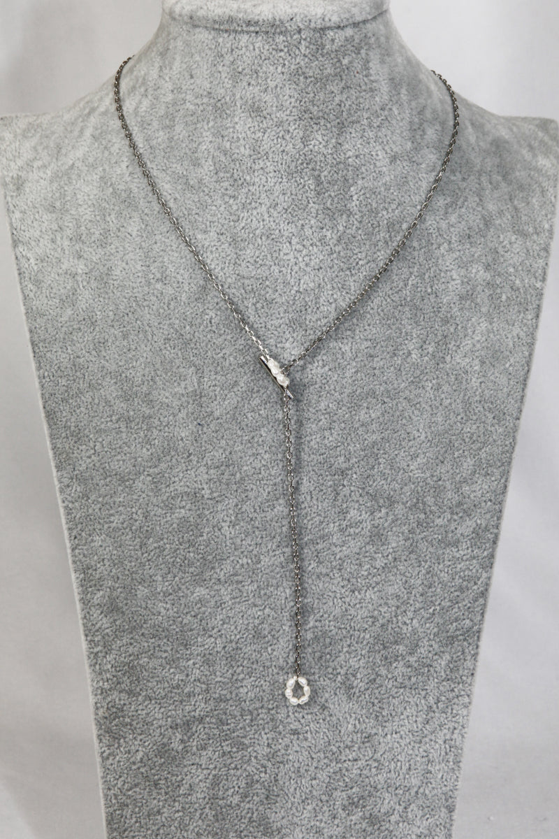 Eternity Silver Chain With Pearl Detailed Necklace