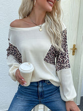 Load image into Gallery viewer, Leopard Color Block Waffle Knit Top
