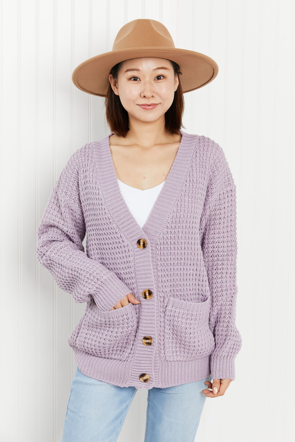 Zenana Full Size Waffle-Knit V-Neck Cardigan