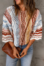 Load image into Gallery viewer, Multicolored Chevron Stripe Open Work Cropped Sweater
