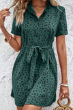 Dotted Short Sleeve Tie Belt Dress