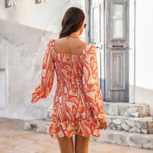 Load image into Gallery viewer, Abstract Print Ruffled Hem Smocked Mini Dress
