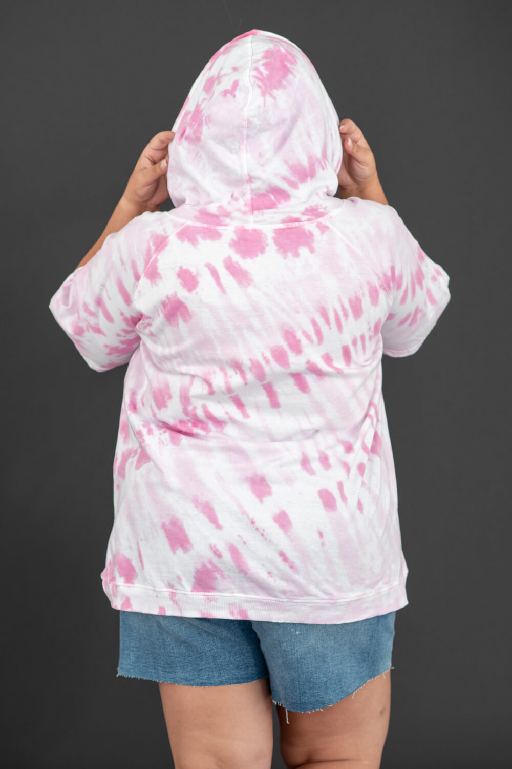 Sew In Love Watching Clouds Full Size Run Tie-Dye Short-Sleeved Hoodie in Neon Pink