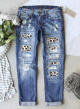 Leopard Patchwork Distressed Jeans with Pockets