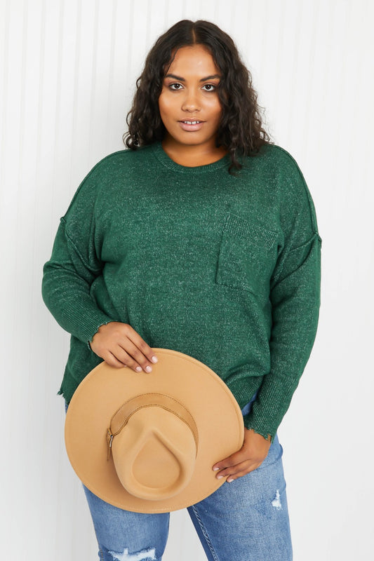 Zenana Pine Views Full Size Distressed Melange Sweater