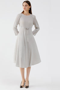 Accordion Pleated A-Line Midi Dress