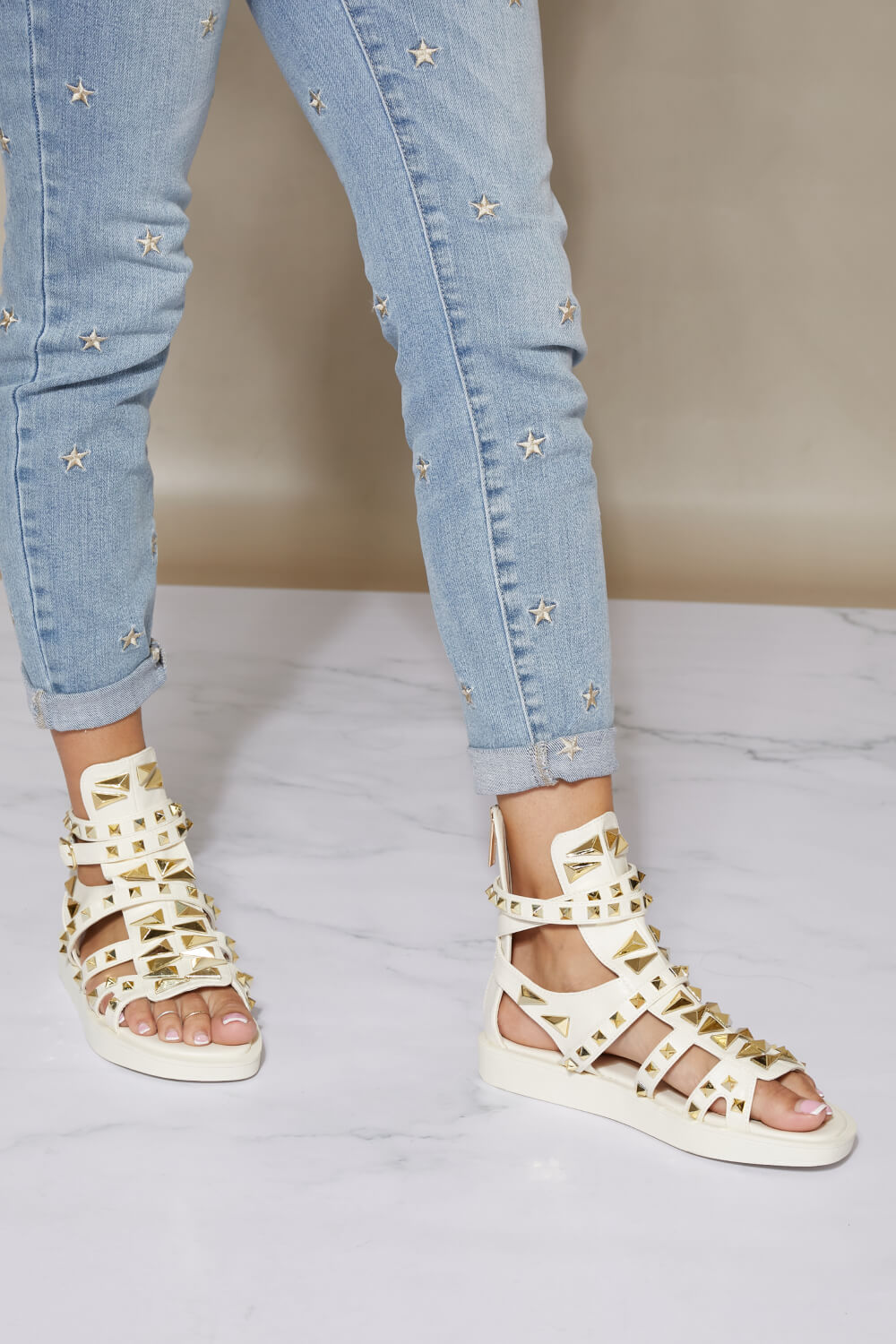 Cape Robbin Gotta Start Somewhere Studded Chunky Sole Gladiator Sandals