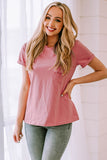 Round Neck Cuffed Sleeve Tee with Breast Pocket