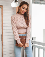 Load image into Gallery viewer, Openwork Ribbed Trim Long Sleeve Cropped Sweater
