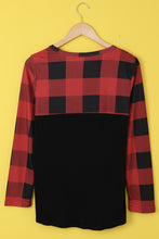 Load image into Gallery viewer, Plaid Long Sleeve Tee with Sequin Pocket
