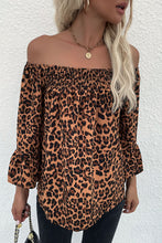 Load image into Gallery viewer, Leopard Flared Sleeve Off-Shoulder Blouse
