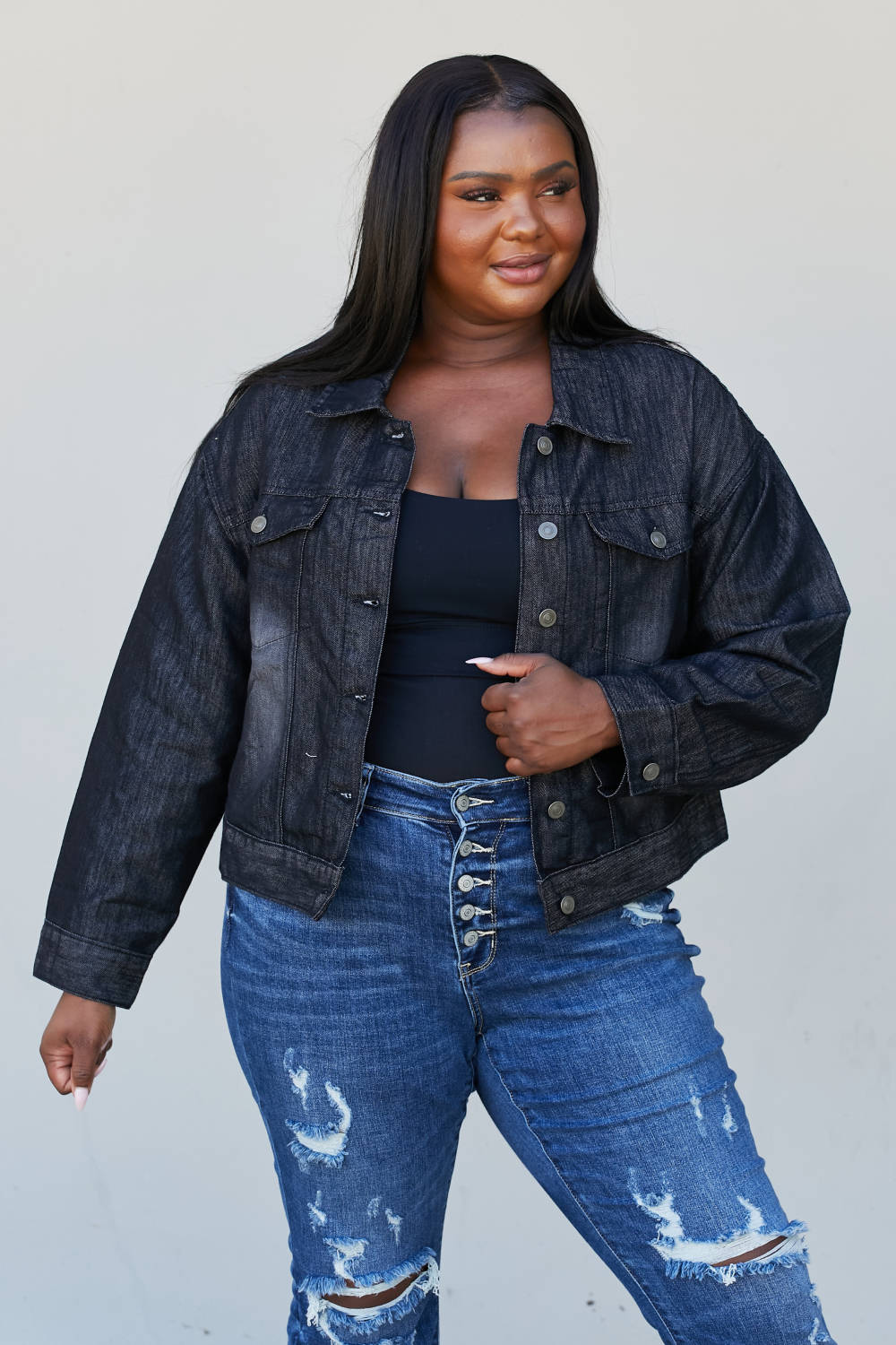 Sew In Love Full Size Collared Denim Jacket