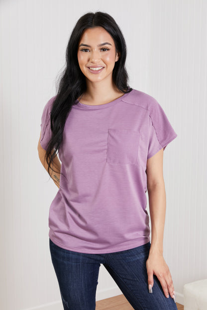 Sew In Love Stay and Chat Love Full Size Pocket Tee in Plum