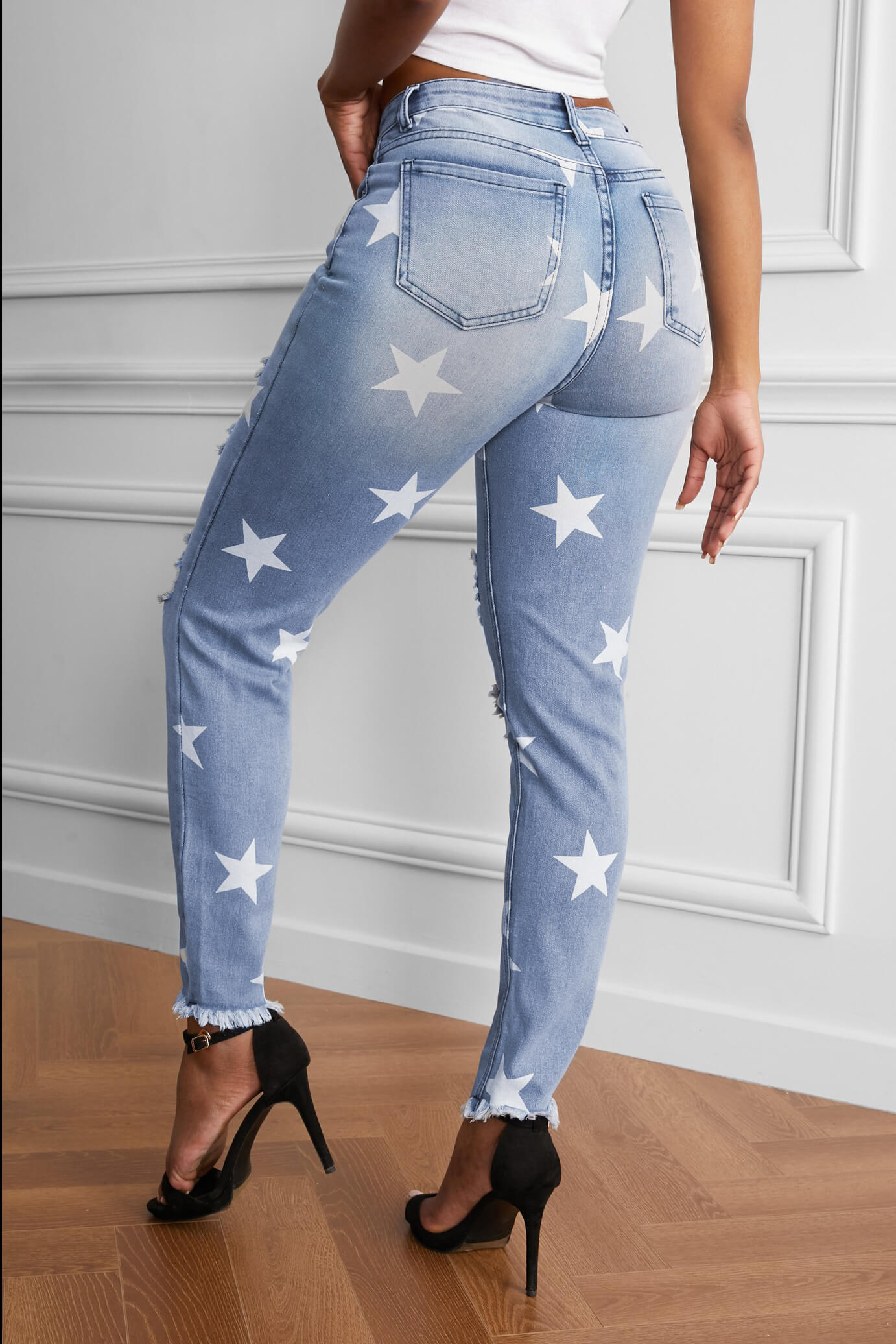 Ripped Star Print Jeans