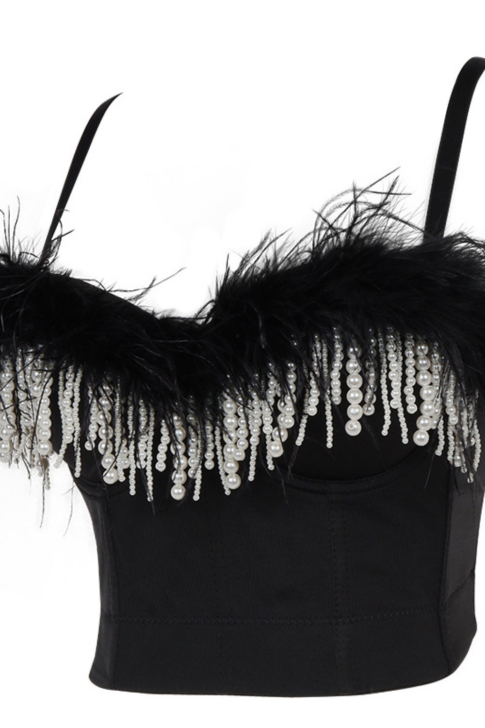 Faux Pearl Fringe and Feather Trim Bustier