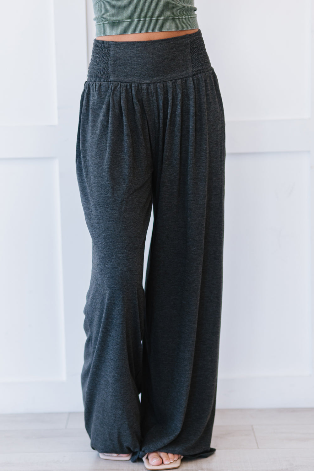 Zenana Easy Breezy Full Size Palazzo Pants in Charcoal