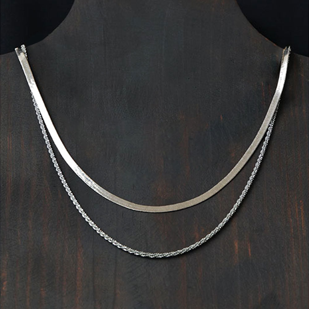 Snake Chain and Rope Chain Necklace Set in Silver