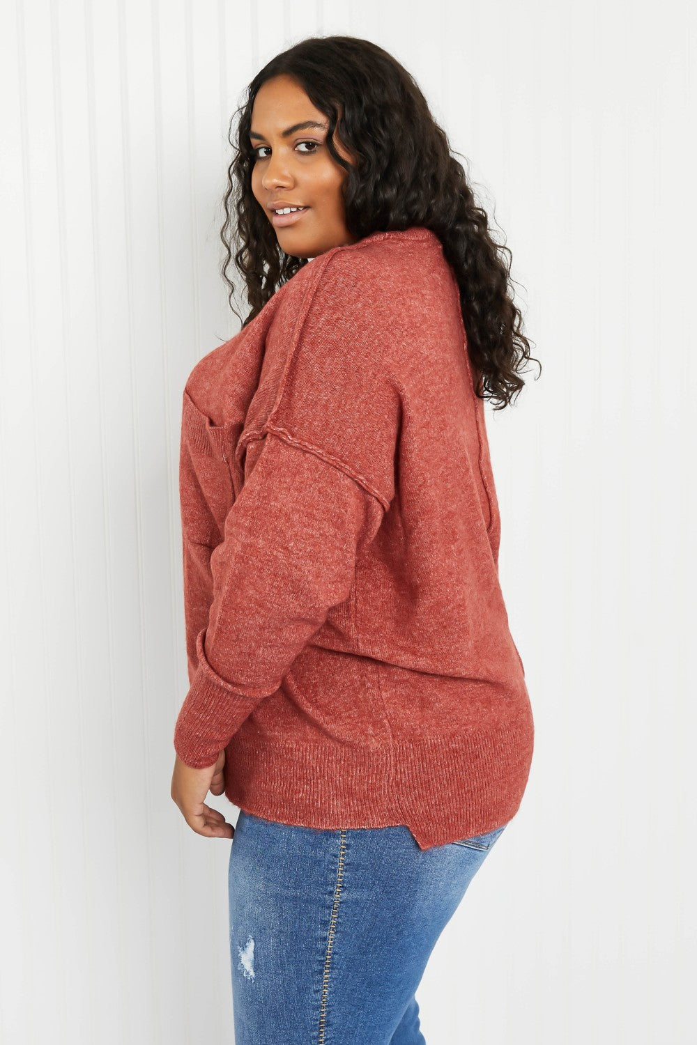 Zenana Forest in Fall Full Size High-Low Hem Pocket Sweater