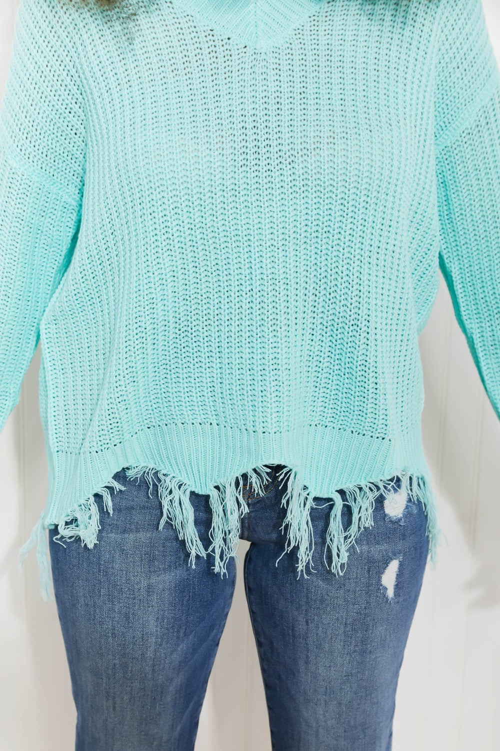 Sew In Love Uptown Girl Full Size Distressed Sweater