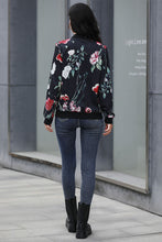 Load image into Gallery viewer, Floral Ribbed Trim Bomber Jacket
