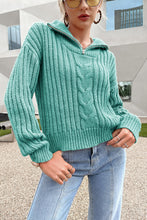 Load image into Gallery viewer, Mixed Knit Quarter Zip Dropped Shoulder Sweater
