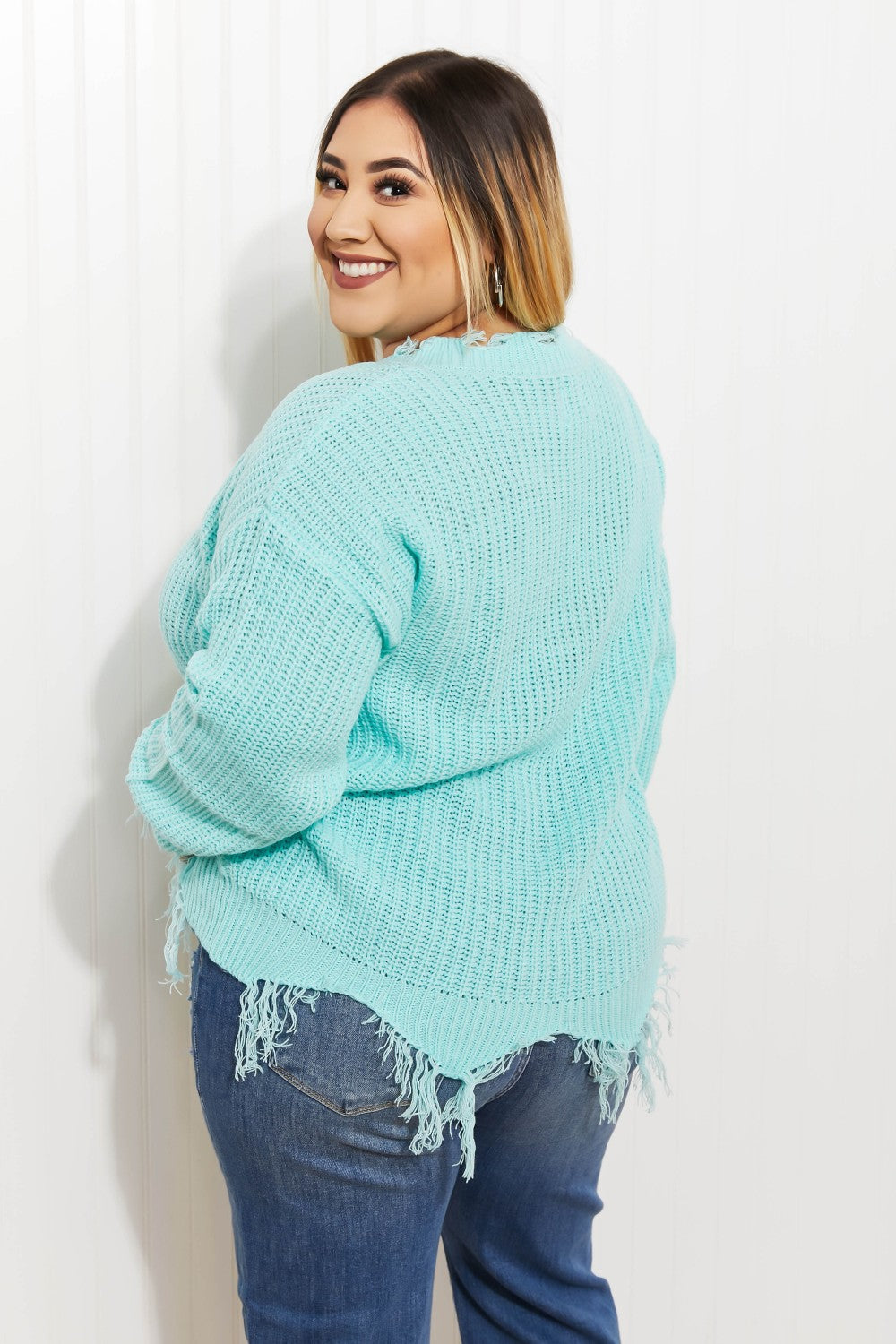 Sew In Love Uptown Girl Full Size Distressed Sweater