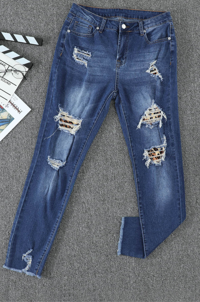 Distressed Leopard Print Skinny Jean