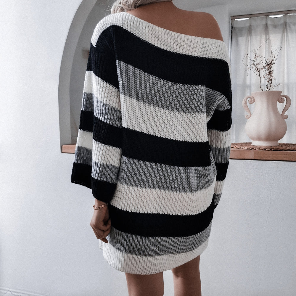 Striped Bell Sleeve Sweater Dress