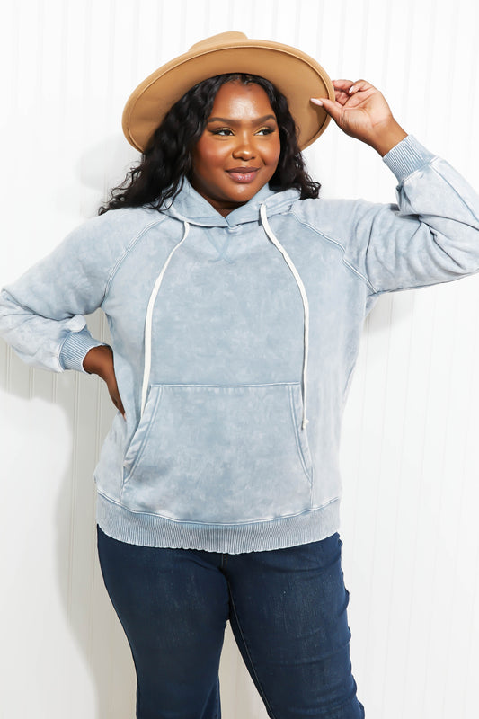 Zenana New Friends Full Size Acid Wash Fleece Hoodie