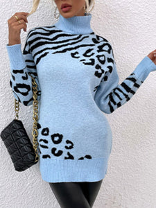 Animal Print Turtleneck Sweater