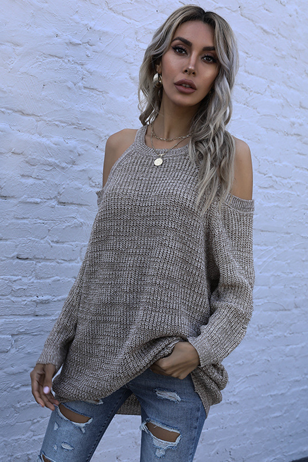 Cold Shoulder Long Sleeve Sweater