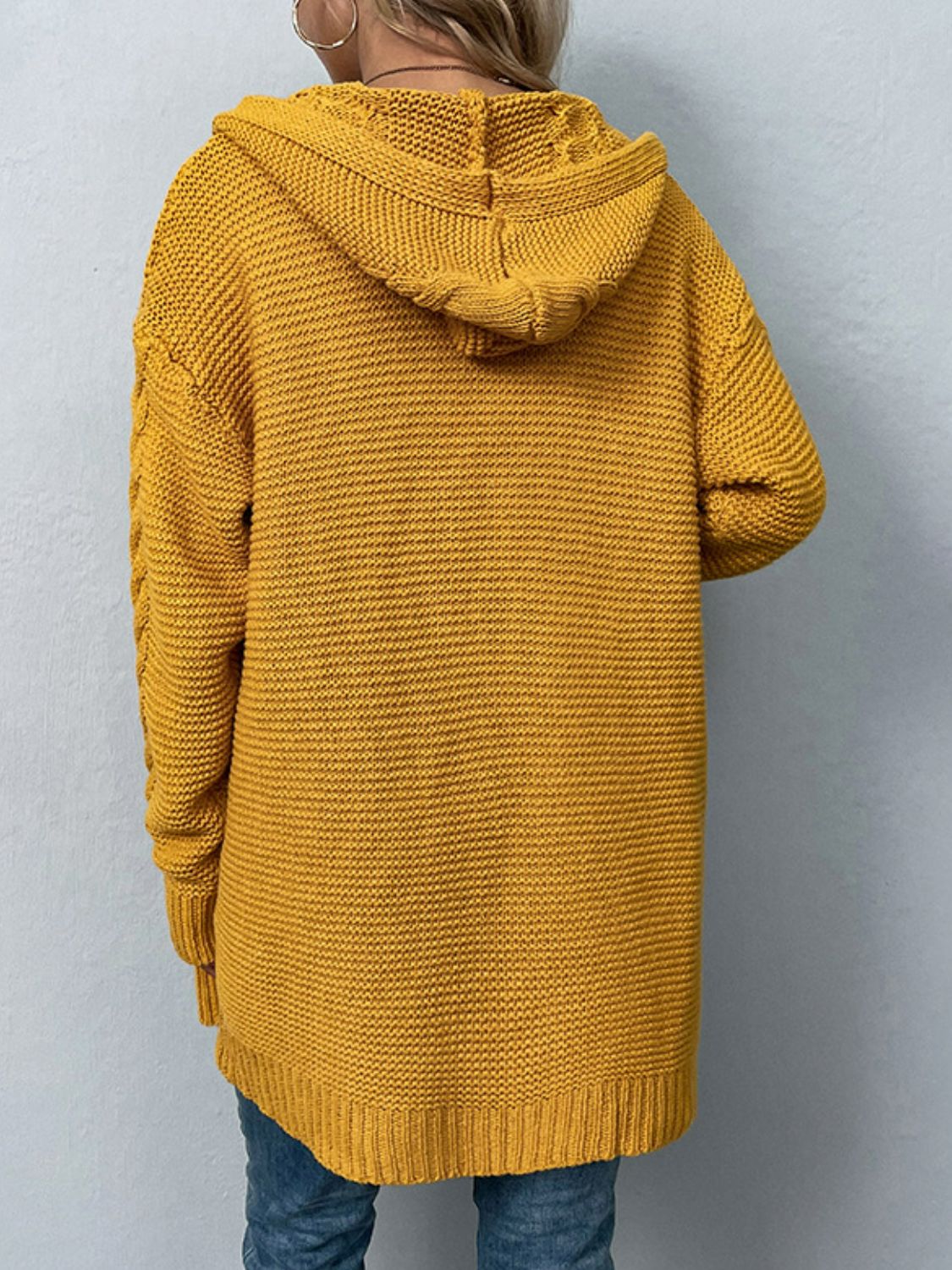 Cable-Knit Longline Hooded Cardigan