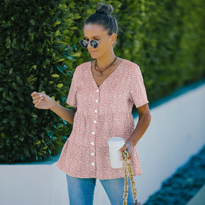 Printed Button Down Tiered Top