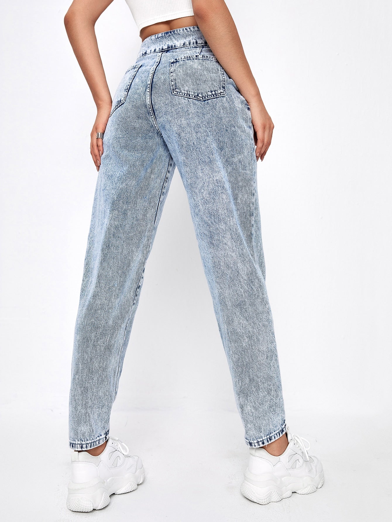 Acid Wash Gathered Detail Jeans