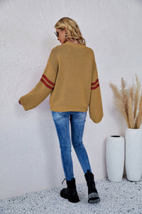 Heart Graphic Long Sleeve Ribbed Trim Sweater